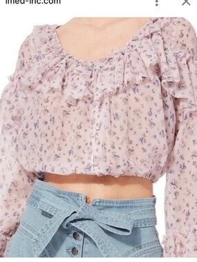 LoveShackFancy Blush Pink Floral Off-the-Shoulder Ruffle Blouse